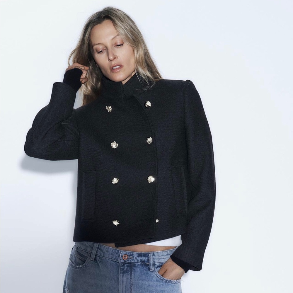 Zara HIGH COLLAR DOUBLE BREASTED CROPPED COAT
